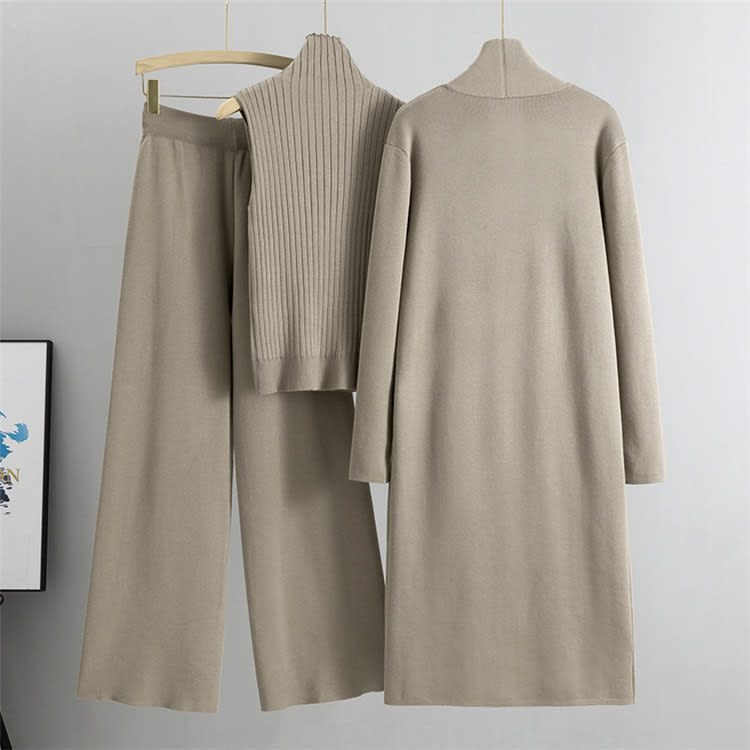 3pcs Suits Women Fashion Knitting Sleeveless Vest Sweater Long Cardigan And Wide-leg Pants Three-piece Set view 5
