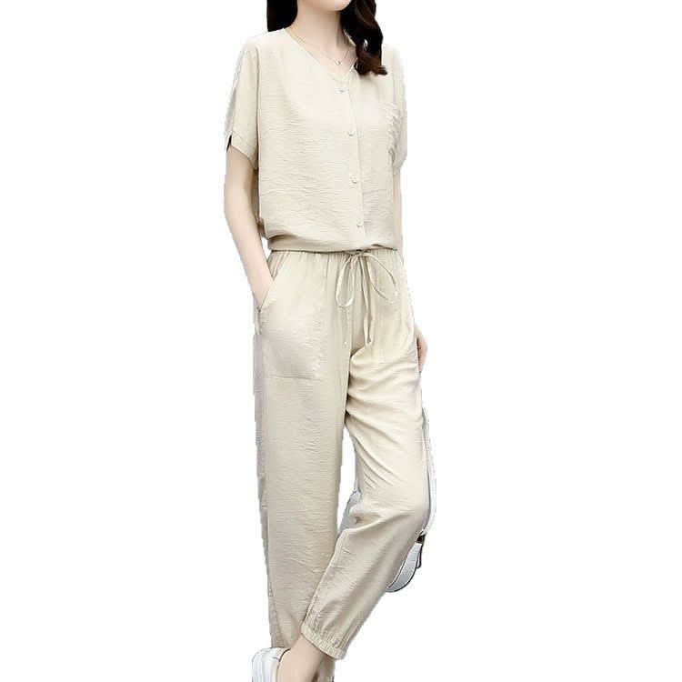 Leisure Fashionable Stylish Fashionable And Reducing Age Noble Lady Sub-cotton And Linen Two-piece Suit view 7