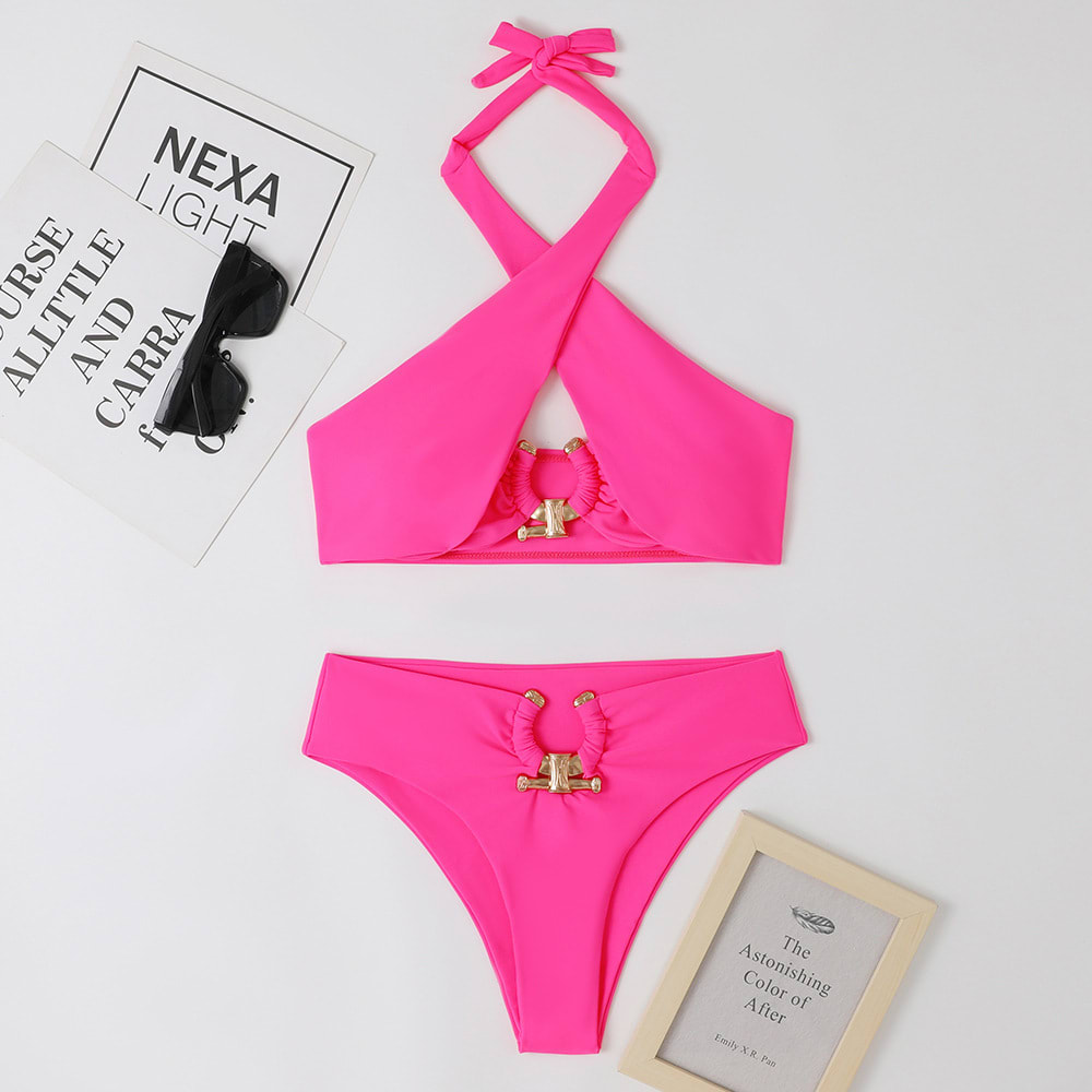 Women's Fashion Split High Waist Briefs Cross-halterneck Swimsuit view 26