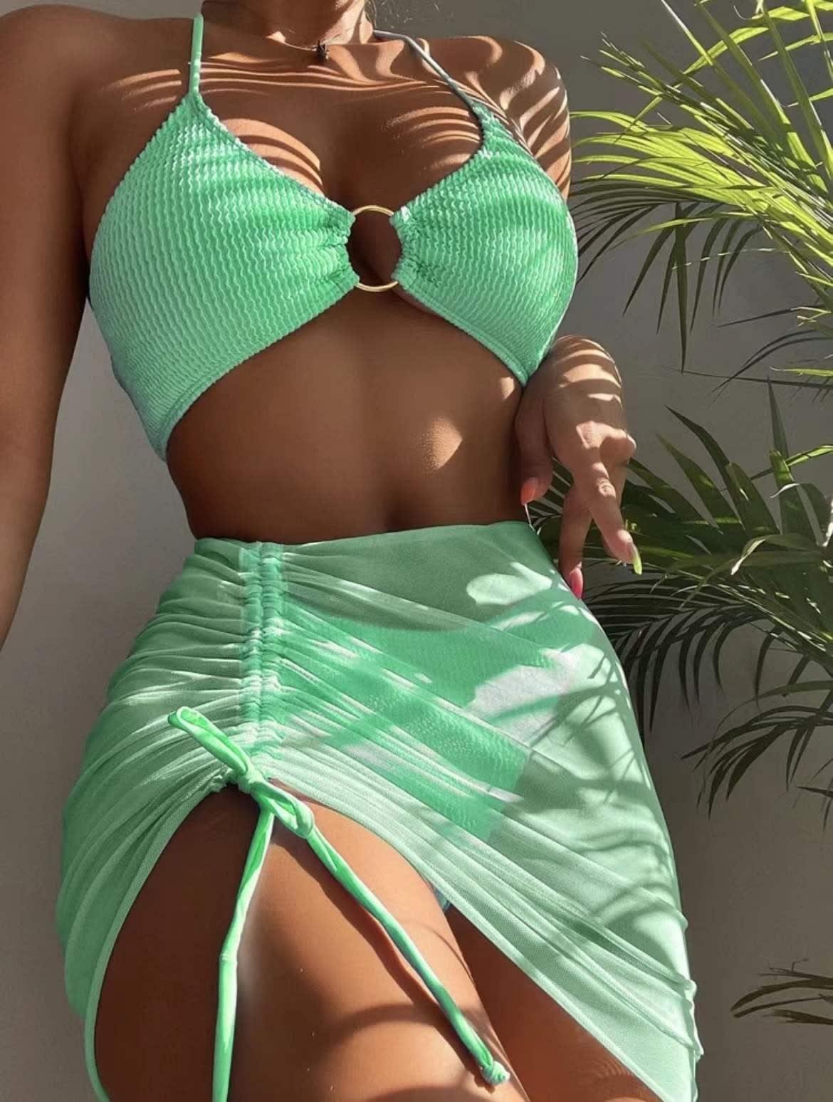 3pcs Halter Bikini Summer Fashion Personalized Three-point Beach Swimsuit For Women view 9