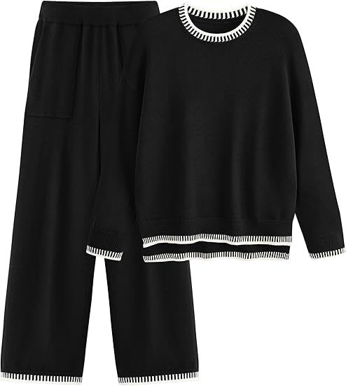 Sweater Knit Casual Long Sleeve Pullover Wide Leg Pants Suit view 7