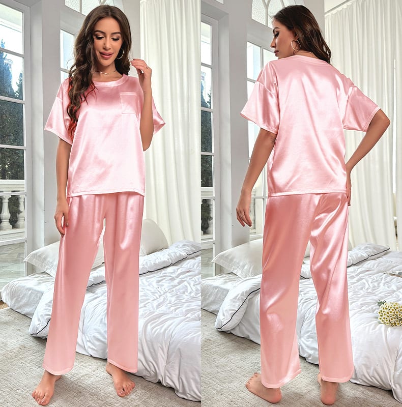 Loose Casual Ice Silk Short Sleeve Trousers Pajamas Suit view 2