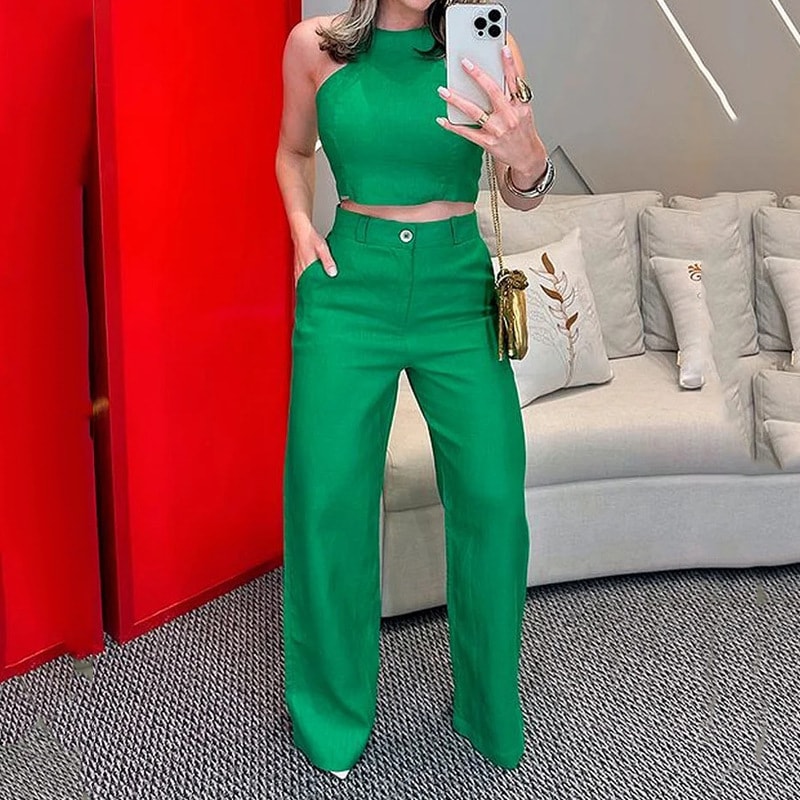 Women's Fashion Sleeveless Vest Pants Two-piece Set view 9