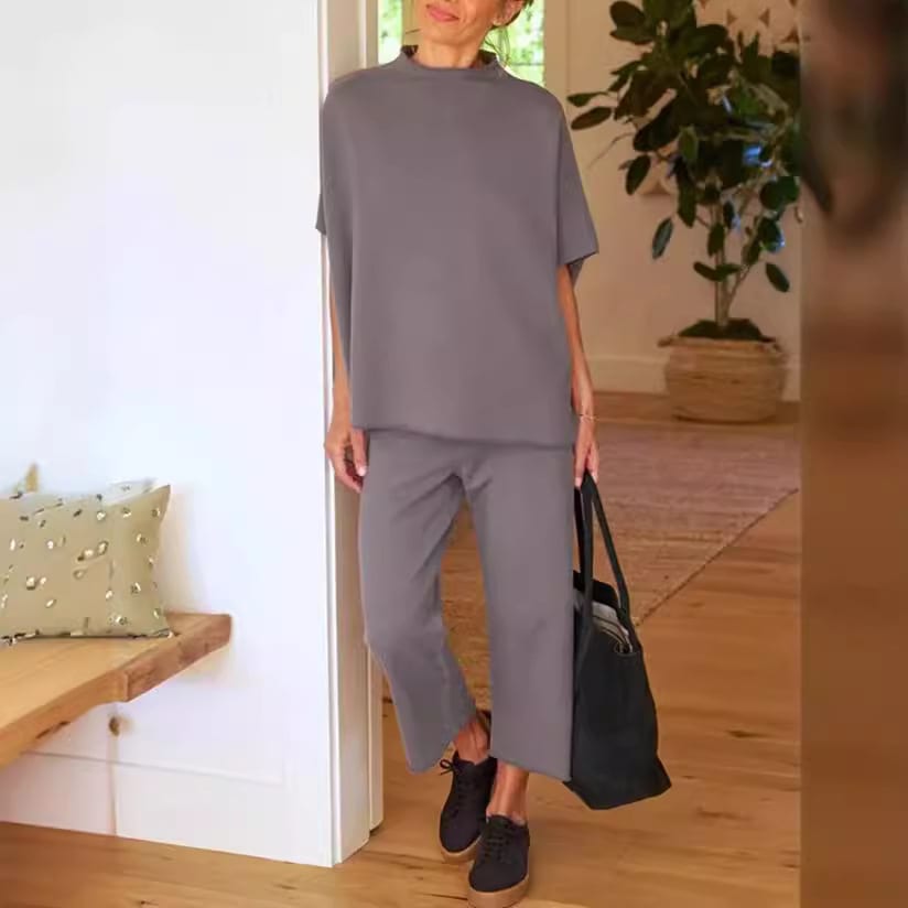 Casual Dolman Sleeve Pullover Wide Leg Pants Suit view 15