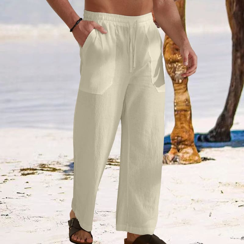 Cotton And Linen Plus Size Men's Breathable Sweat Absorbing Solid Color Casual Wide-leg Pants view 7