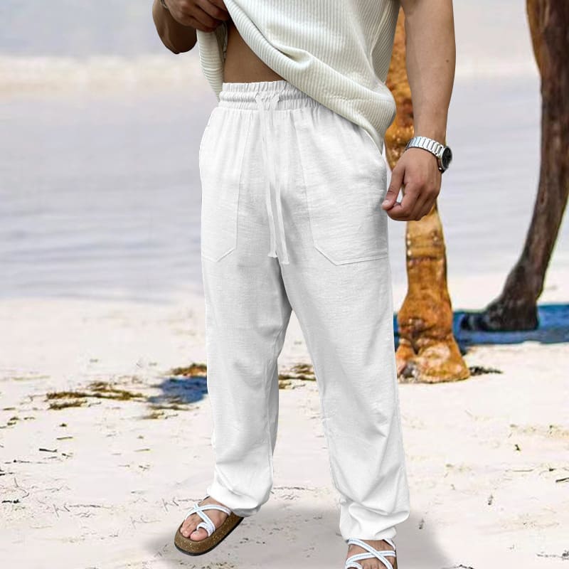Cotton And Linen Plus Size Men's Breathable Sweat Absorbing Solid Color Casual Wide-leg Pants view 1