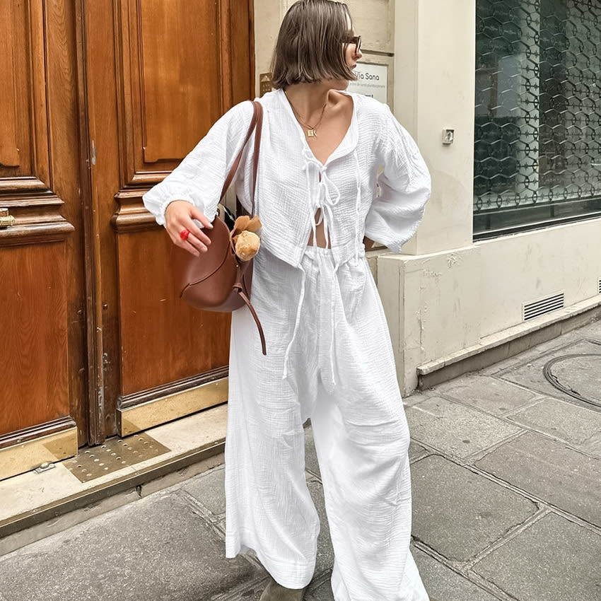 New Comfortable Soft White Fashion Long Sleeve Trousers view 4
