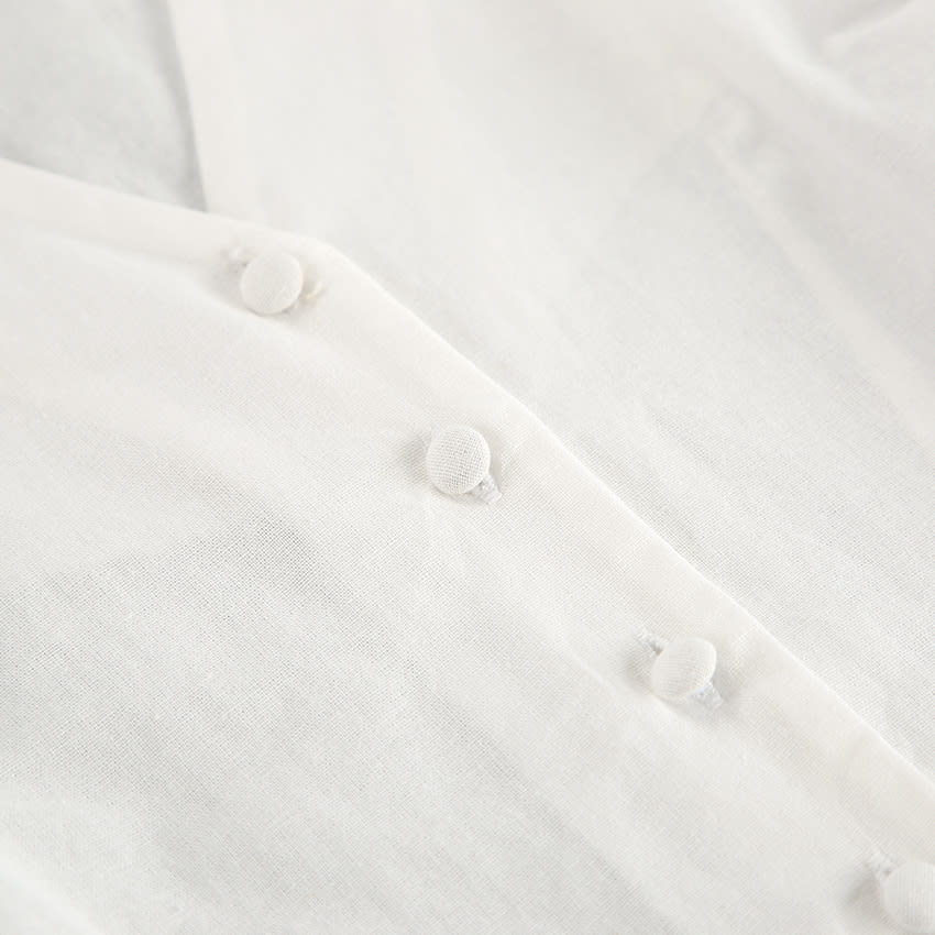 White Cotton Linen Sleeveless V-neck Vest Pants Suit view 14