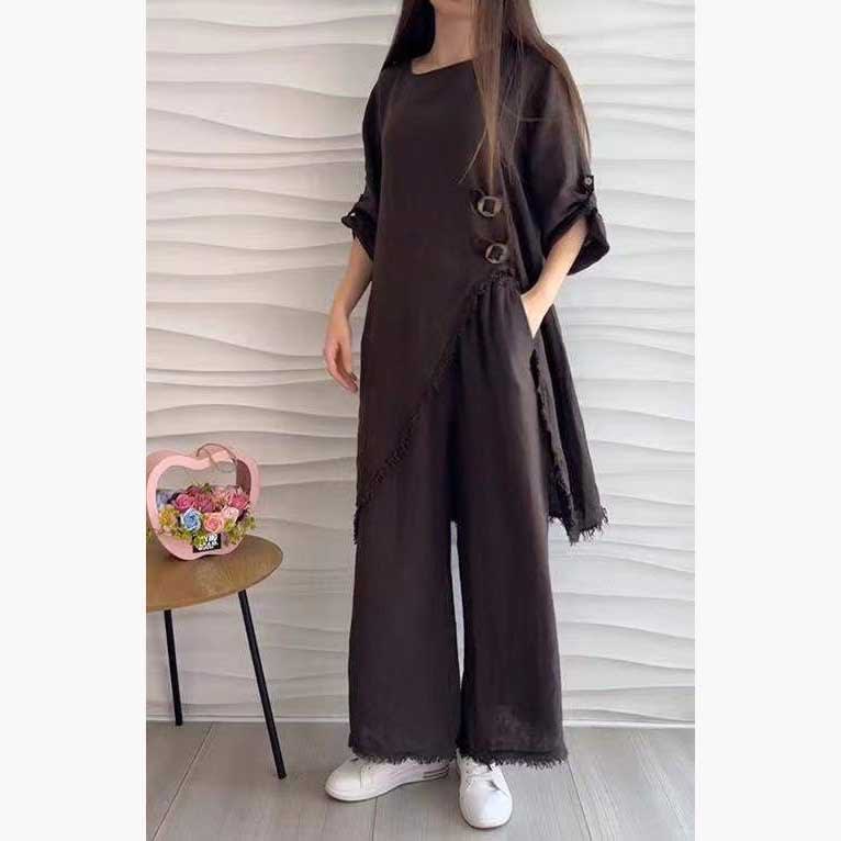 Loose And Irregular Half Sleeve Mid-length Top Loose-fitting Wide-leg Trousers view 12