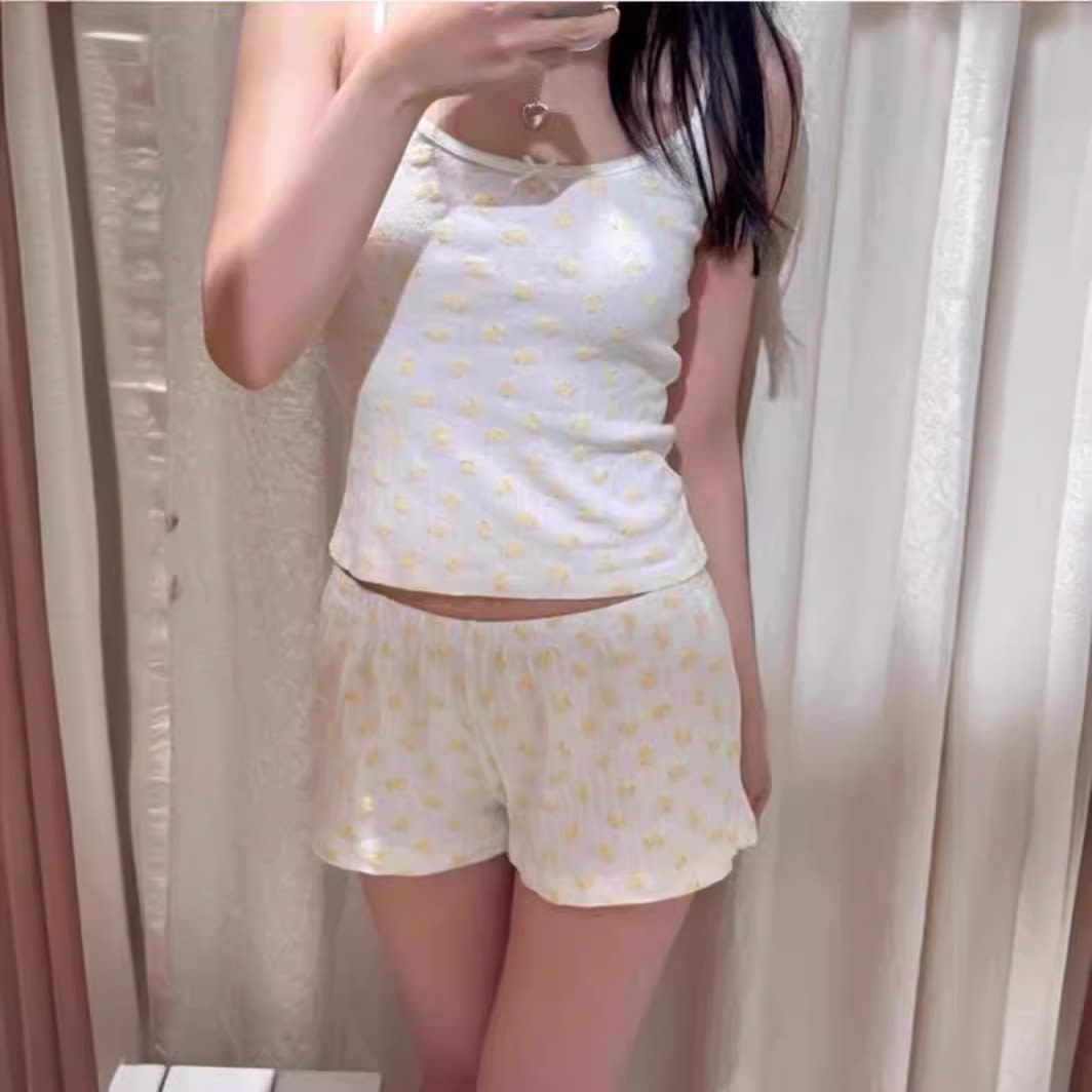BM Style American Hollow Small Yellow Duck Suspender Shorts Suit