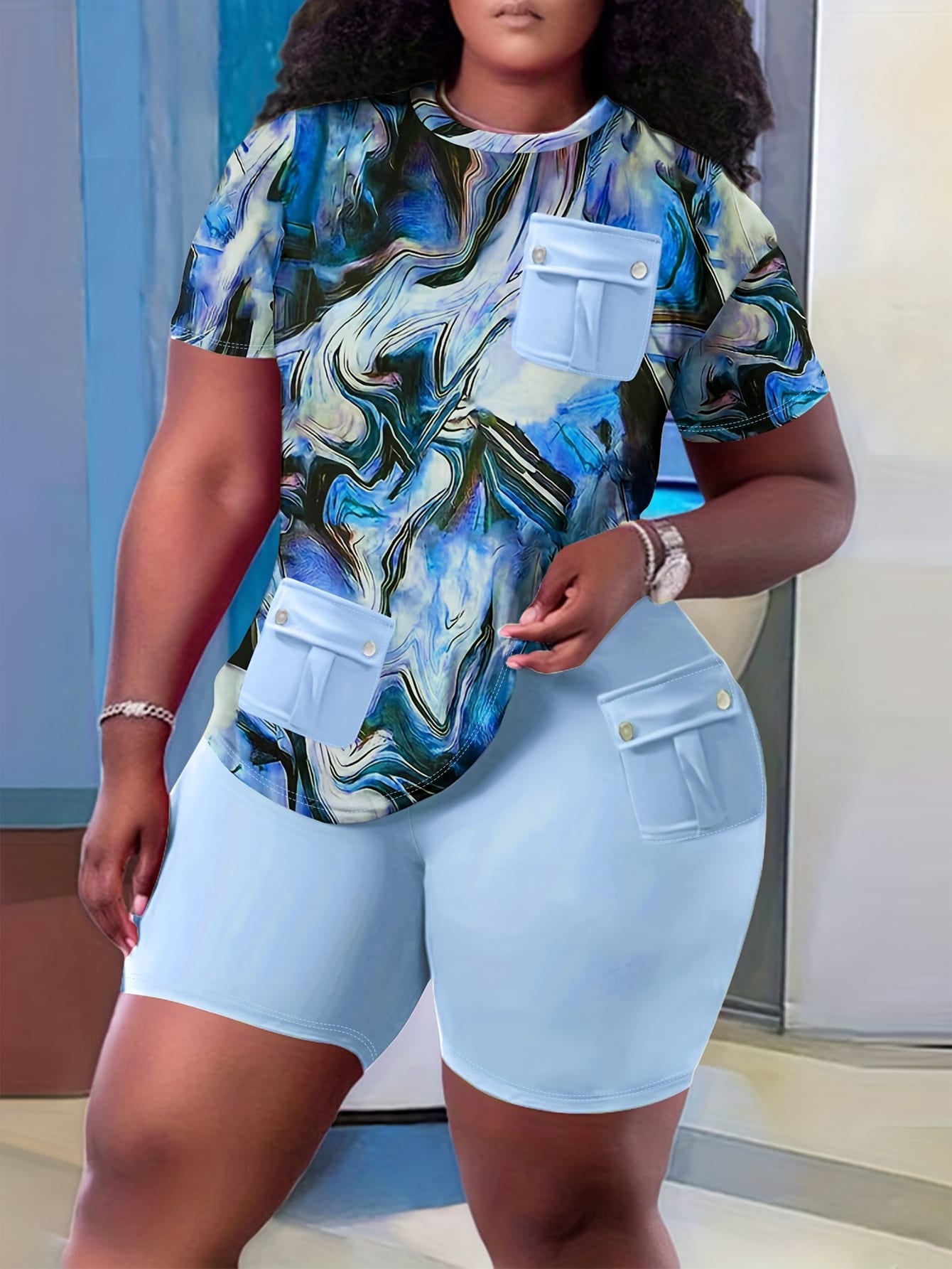 Cross Border Exclusive For Wish Independent Station Blooming Printing Pocket Stitching Suit view 2