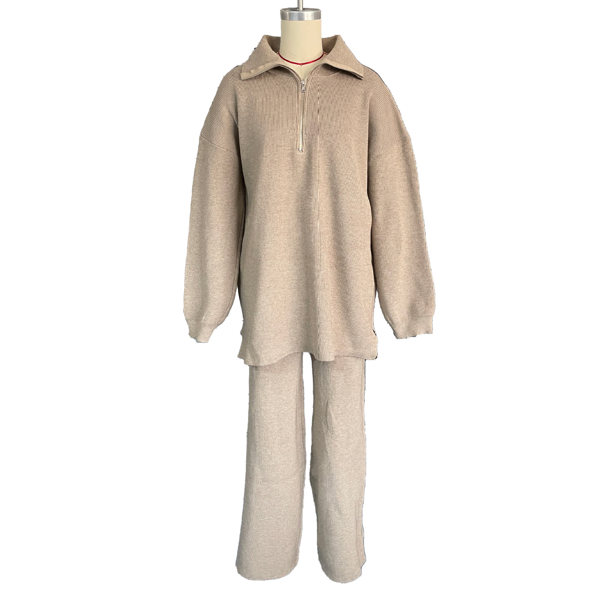 Autumn And Winter Half Zipper Sweaters Straight-leg Trousers Two-piece Set