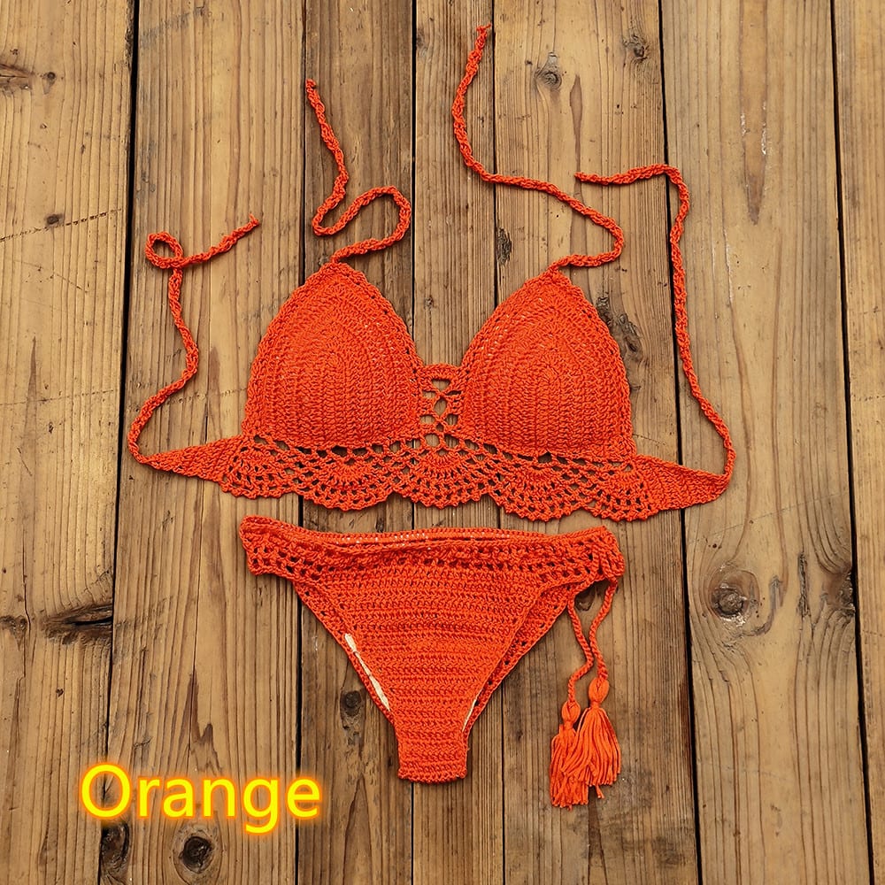 Women's Fashion Solid Color Handmade Crochet Bikini Suit view 18