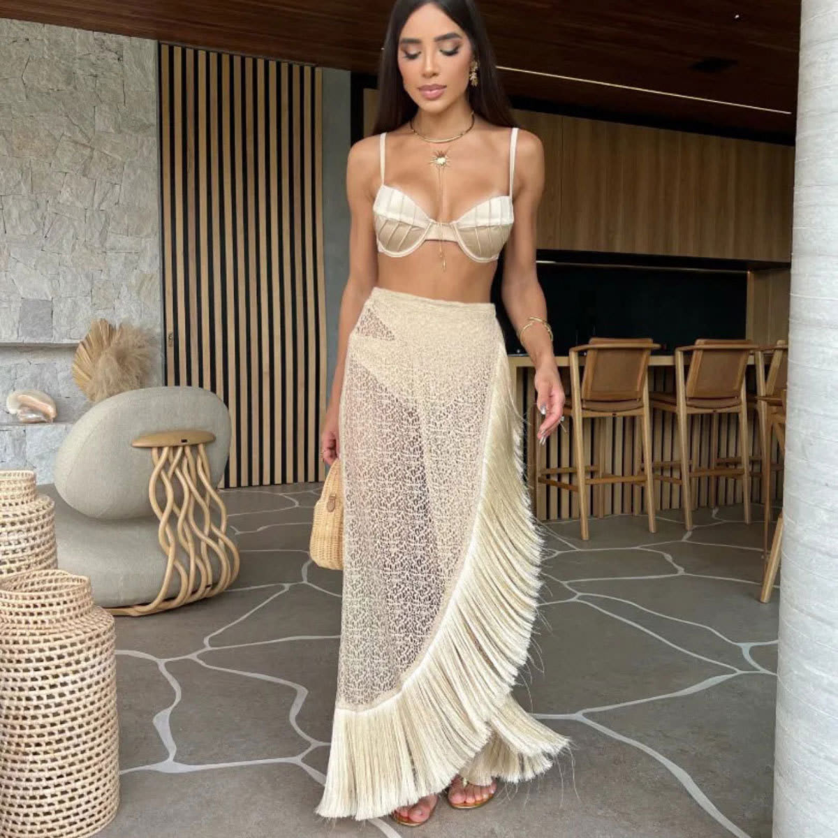 Ladies Tassel Split Swimsuit Three-piece Suit view 2