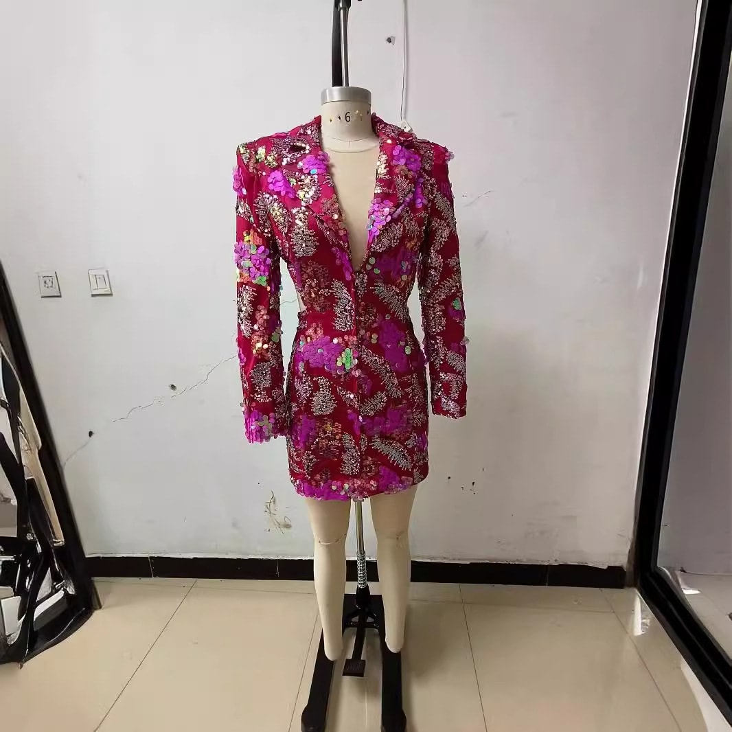 Sequined Backless Mid-length Suit Jacket view 12