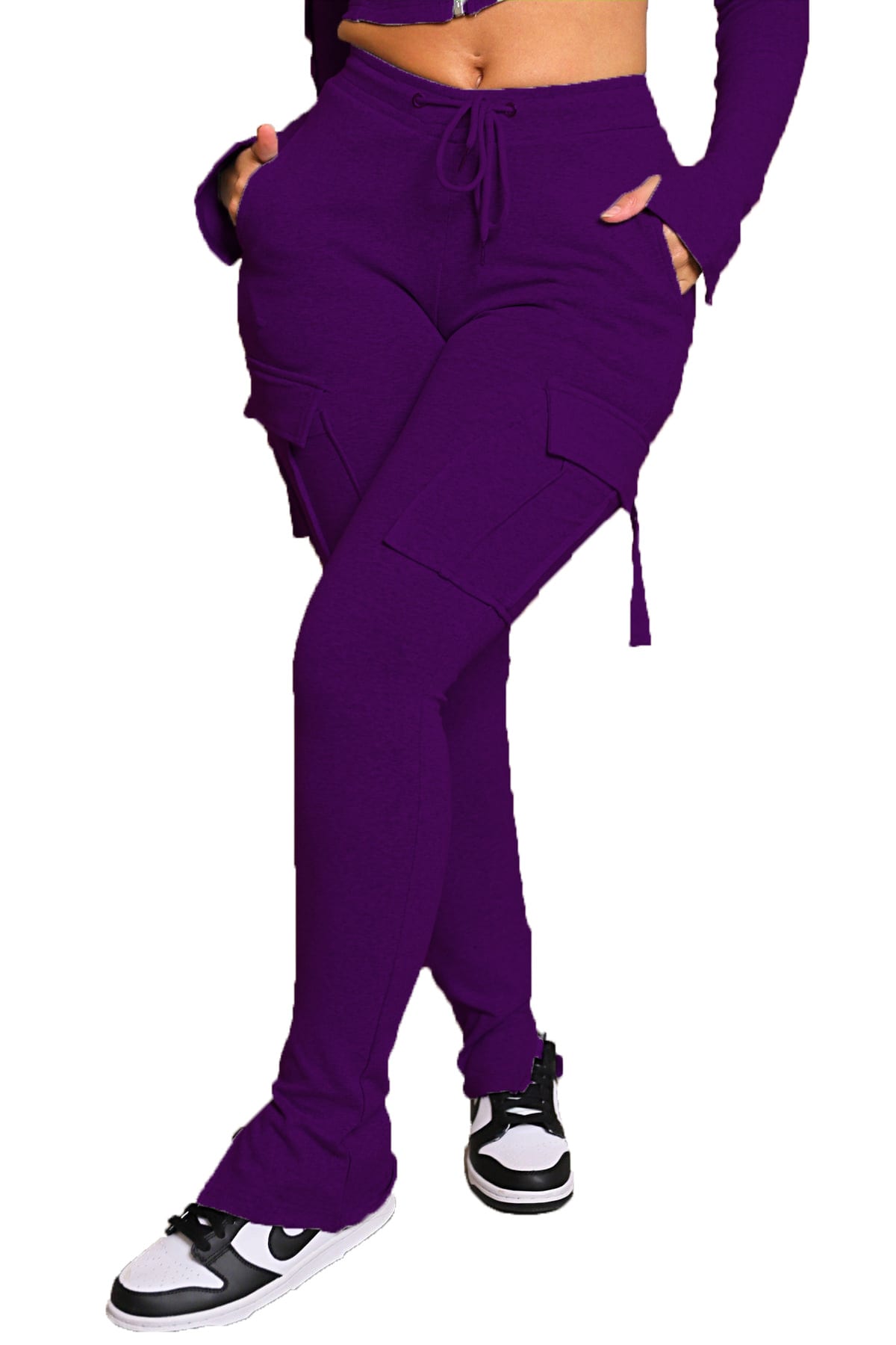 Cargo Pants With Pockets High Waist Drawstring Wide Leg Straight Trousers For Women Overalls view 17