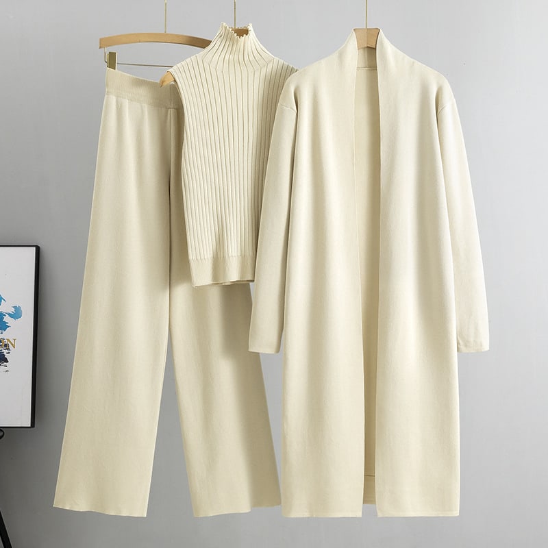 3pcs Suits Women Fashion Knitting Sleeveless Vest Sweater Long Cardigan And Wide-leg Pants Three-piece Set view 12
