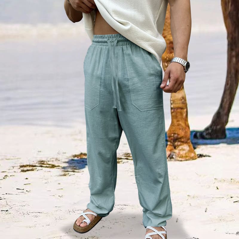 Cotton And Linen Plus Size Men's Breathable Sweat Absorbing Solid Color Casual Wide-leg Pants view 4