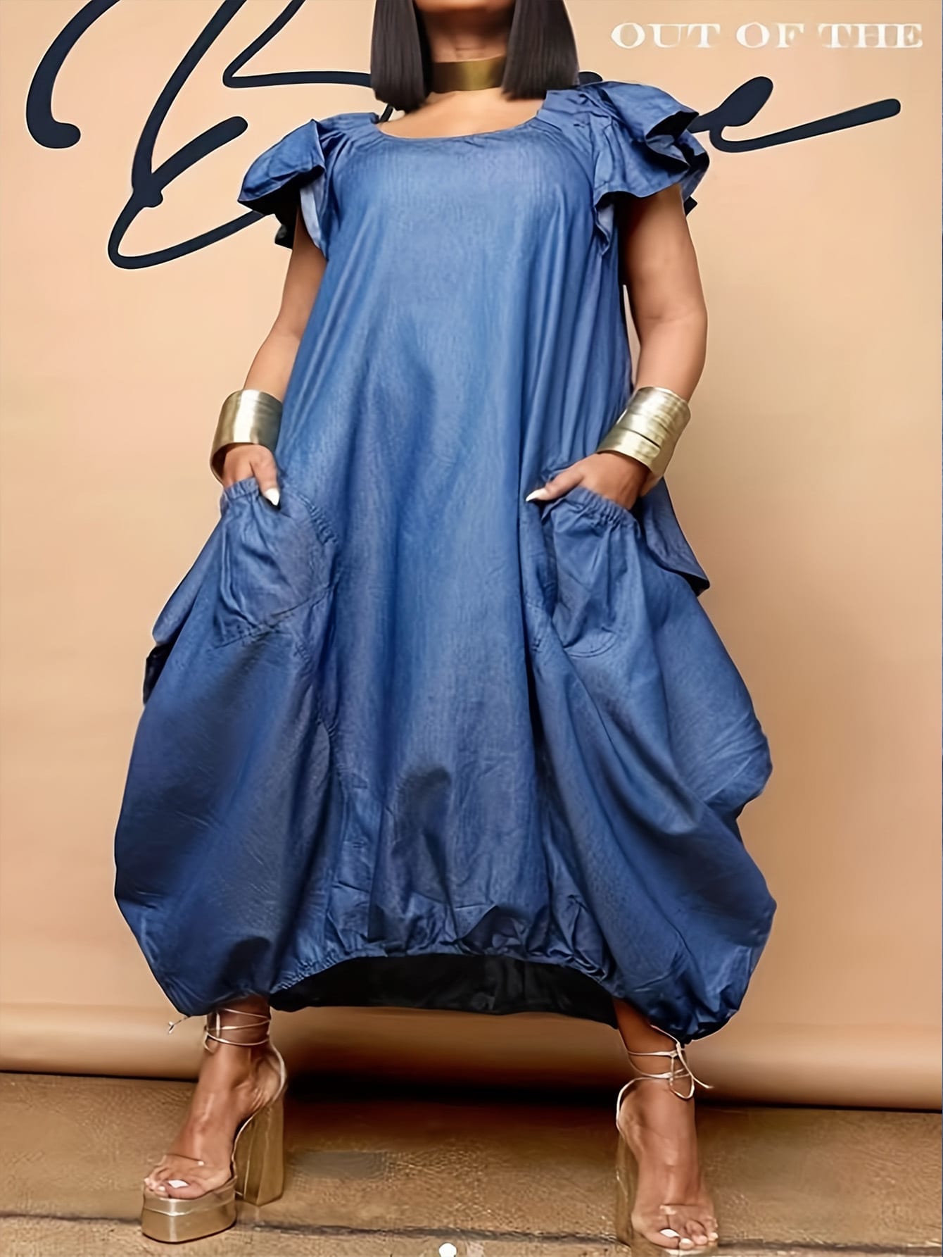 Denim Fabric Fashion Solid Color Dress view 2