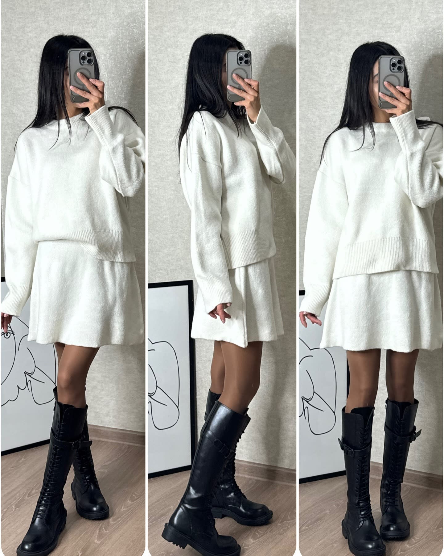 Sweater Skirt Sets For Women 2 Pieces Knit Casual Versatile Long Sleeve Pullover Elegant Solid High Waist Mini Skirt Outfit view 3