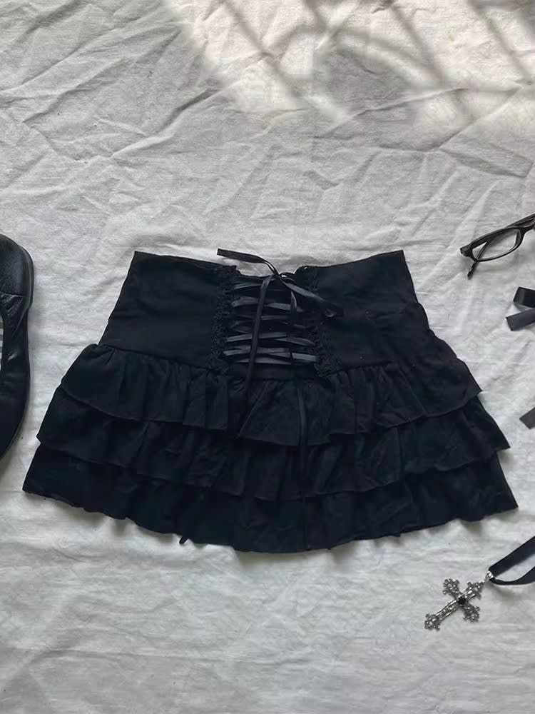 Cute Fashion Bow Waist Trimming Fashion Gothic Vintage Skirt view 7