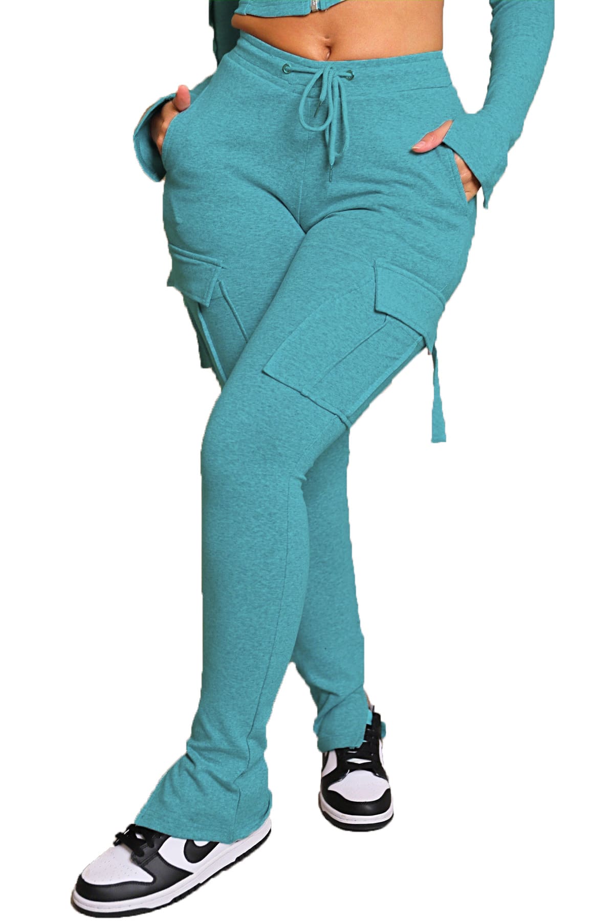 Cargo Pants With Pockets High Waist Drawstring Wide Leg Straight Trousers For Women Overalls view 13