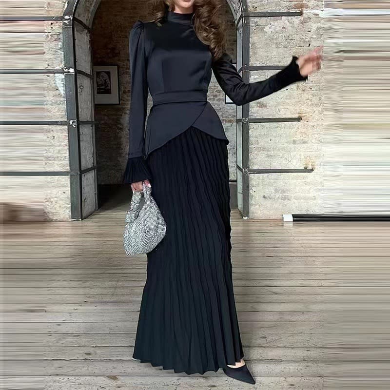 Ladies New Color Contrast Patchwork Slim-fit Lace Up Long Sleeve Dress view 4