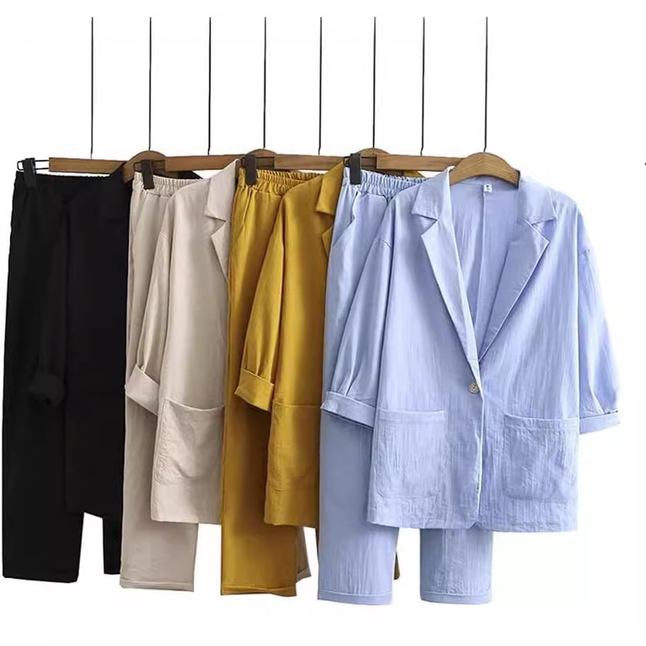 Women's Cotton Linen Coat Pants Fall Loose Fashion Suit view 4