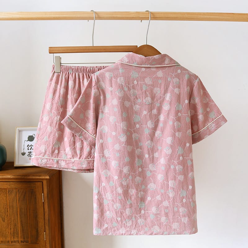 Summer New Retro Yarn-dyed Jacquard Short-sleeved Shorts Women's Lapel Suit Homewear view 2