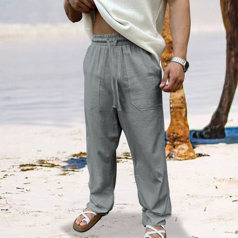 Cotton And Linen Plus Size Men's Breathable Sweat Absorbing Solid Color Casual Wide-leg Pants view 5