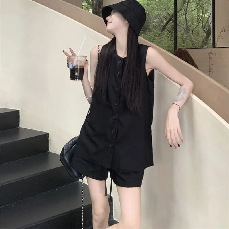 Casual Sweet Hot Girl Suit Women's Black Loose view 5