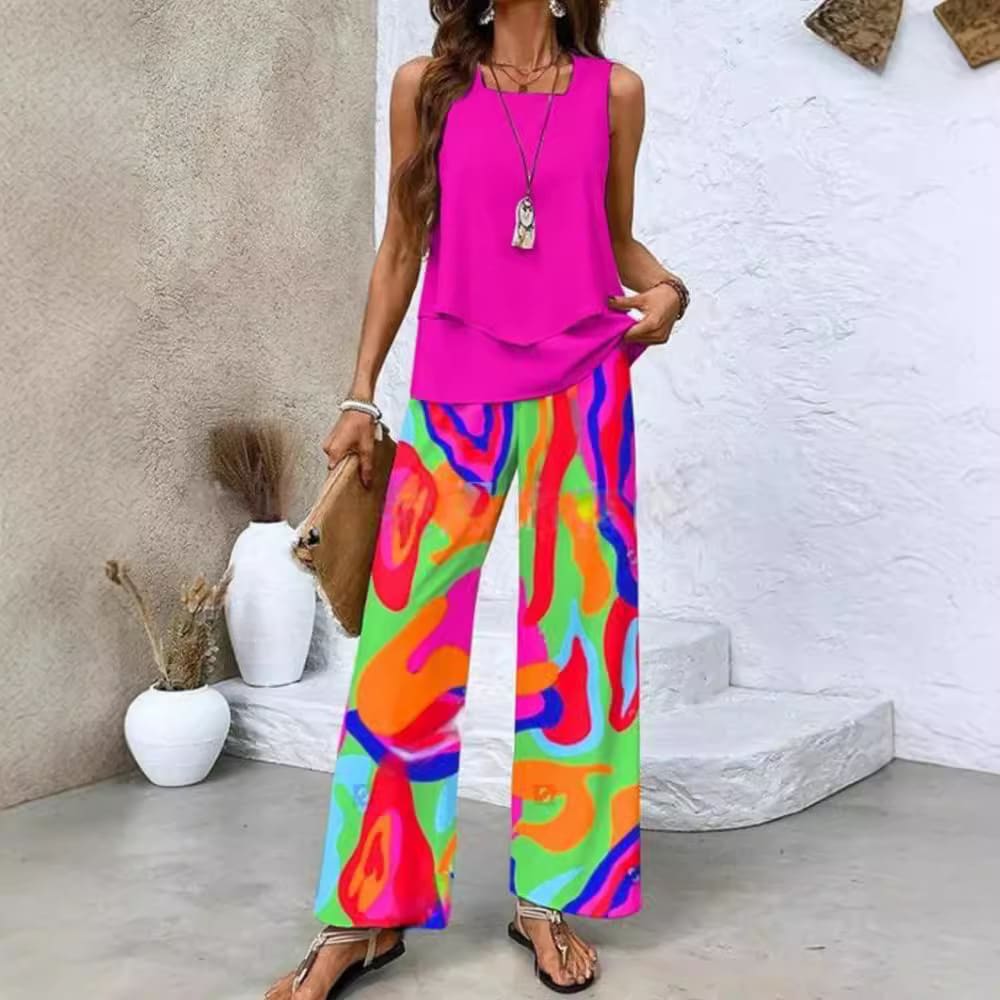 Women's Sleeveless Double Layer Vest Pants Suit view 12