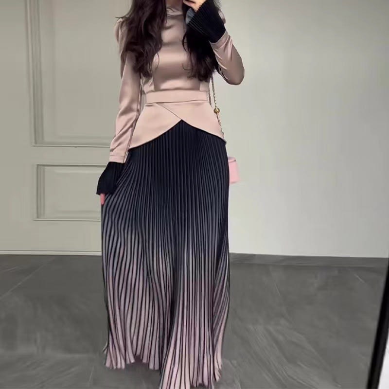 Ladies New Color Contrast Patchwork Slim-fit Lace Up Long Sleeve Dress view 7