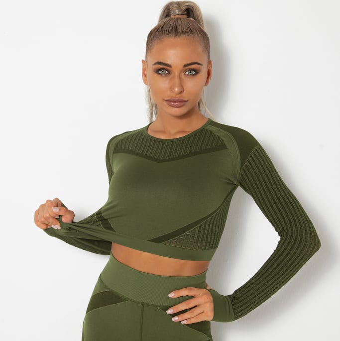 Quick-drying Exercise Yoga Long Sleeve Striped Fitness TOP view 15