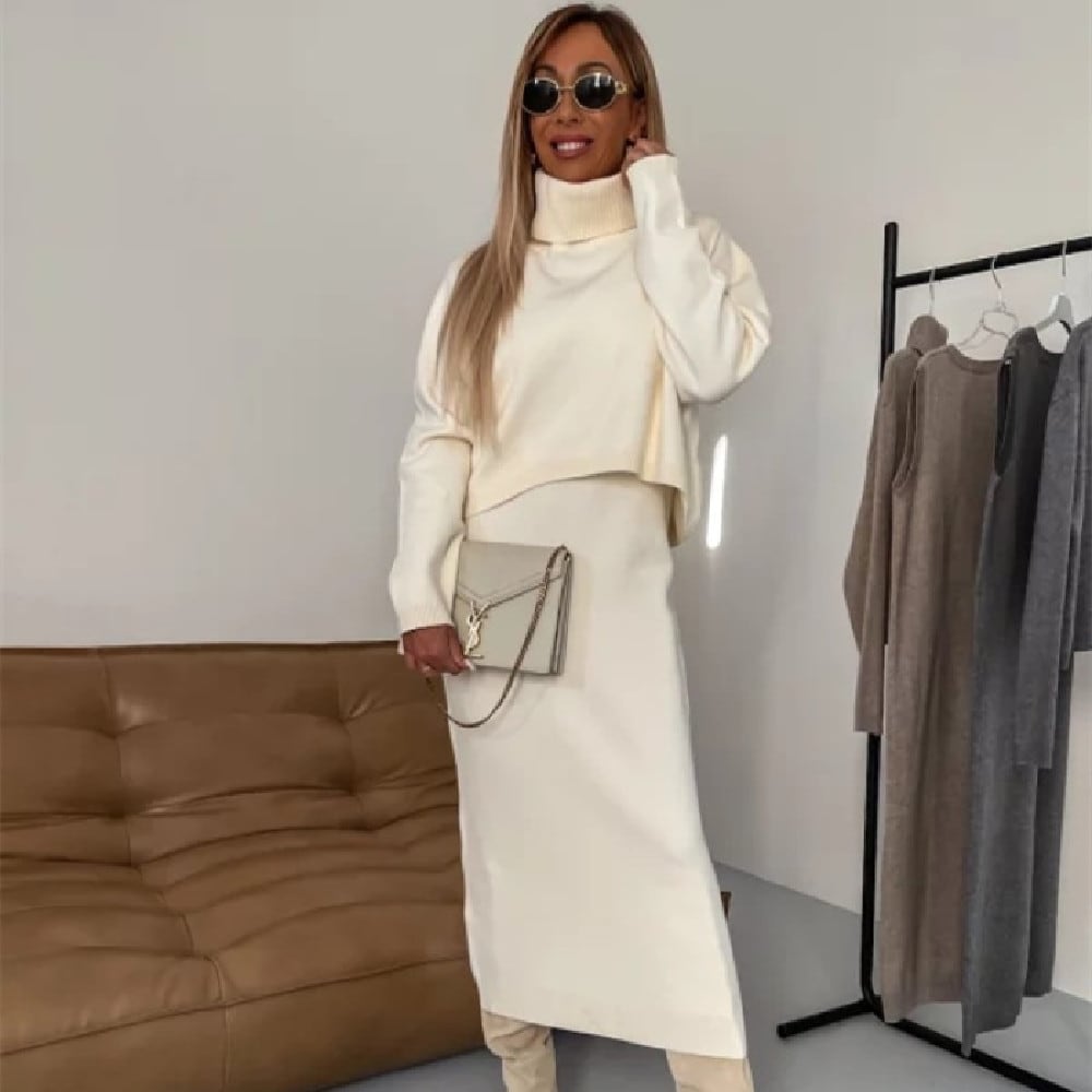 2pcs Sweater Suit Winter Fashion Turtleneck Pullover And Sleeveless Long Dress Womens Clothing view 6