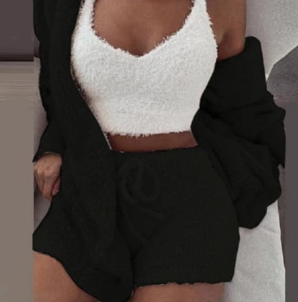 3pcs Womens Clothing Long Sleeve Crop Tank Top And Drawstring Shorts Pajama Set view 11