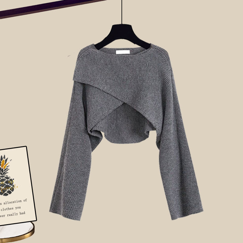 3pcs Knitted Sweater Suit With Shirt And Wide Leg Pants Autumn And Winter Suit Women view 12