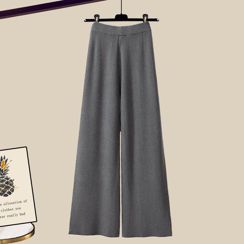 3pcs Knitted Sweater Suit With Shirt And Wide Leg Pants Autumn And Winter Suit Women view 7