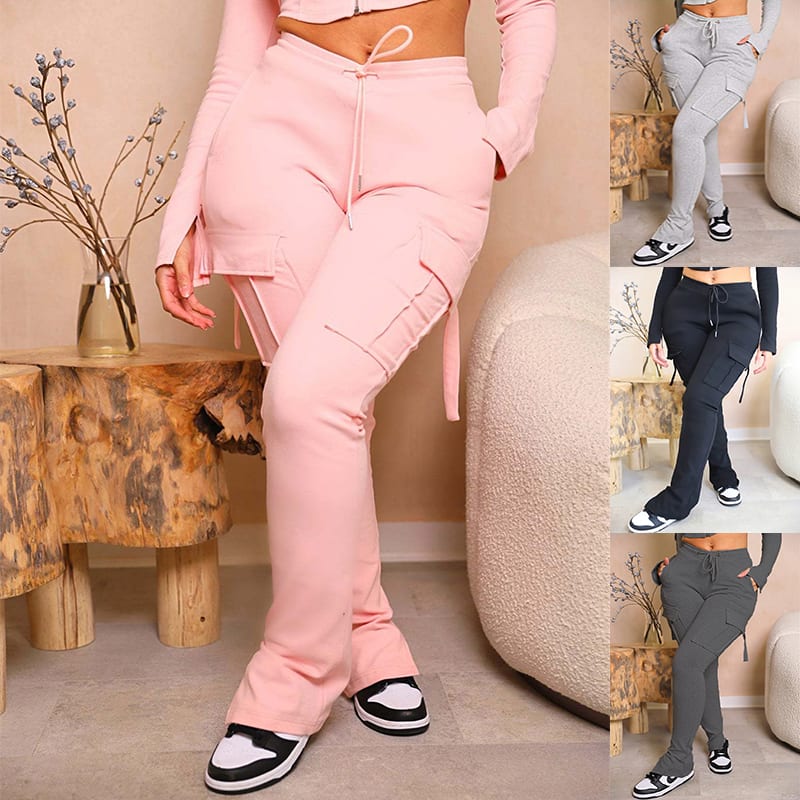 Cargo Pants With Pockets High Waist Drawstring Wide Leg Straight Trousers For Women Overalls view 9