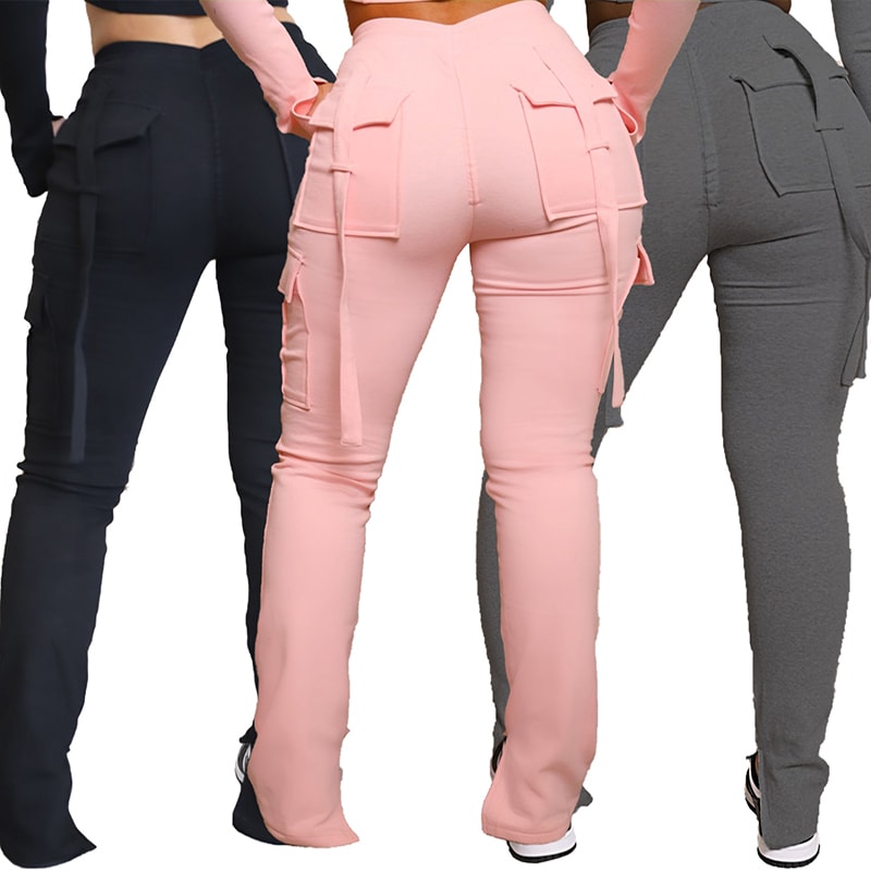 Cargo Pants With Pockets High Waist Drawstring Wide Leg Straight Trousers For Women Overalls view 15