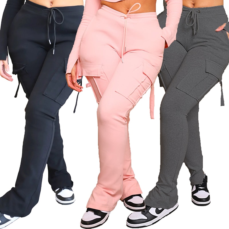 Cargo Pants With Pockets High Waist Drawstring Wide Leg Straight Trousers For Women Overalls view 16