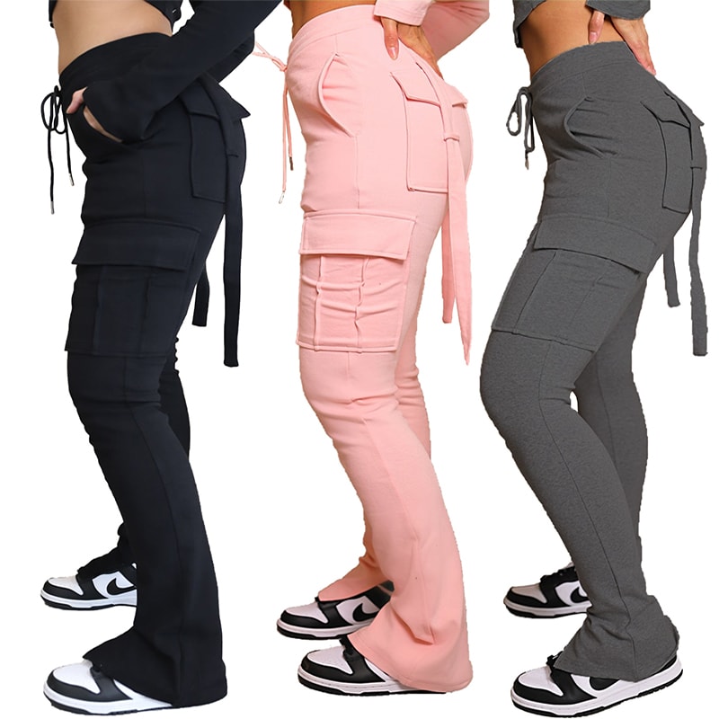 Cargo Pants With Pockets High Waist Drawstring Wide Leg Straight Trousers For Women Overalls view 12