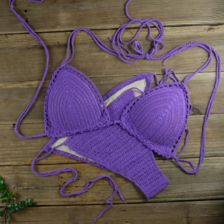 Women's Fashion Solid Color Handmade Crochet Bikini Suit view 5