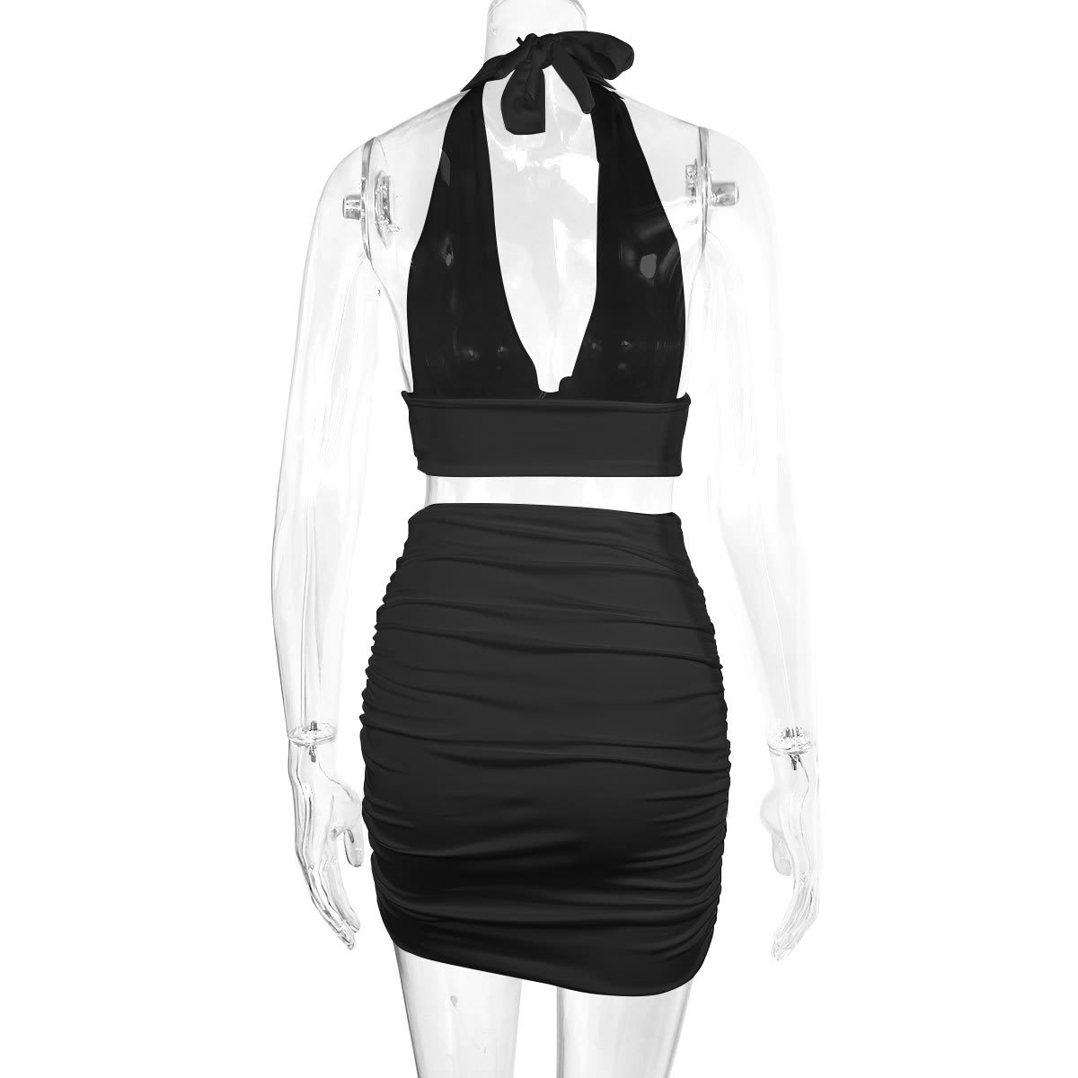 2pcs Dress Suits For Women Halter Lace-up Hip Top And Pleated Hip-covering Skirt view 4
