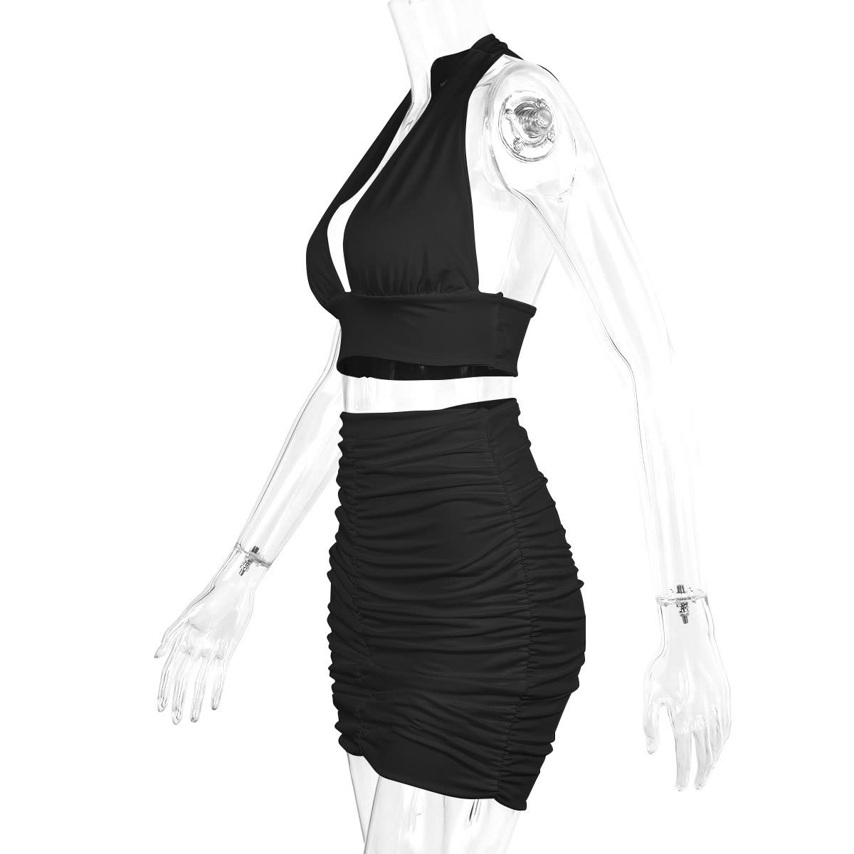 2pcs Dress Suits For Women Halter Lace-up Hip Top And Pleated Hip-covering Skirt view 5