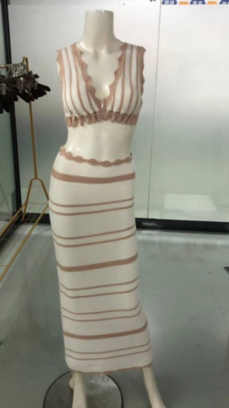 2pcs Striped Bikini Casual Vest Sling Top Suit Beach Summer Y2K Long Dress Suits For Women view 1