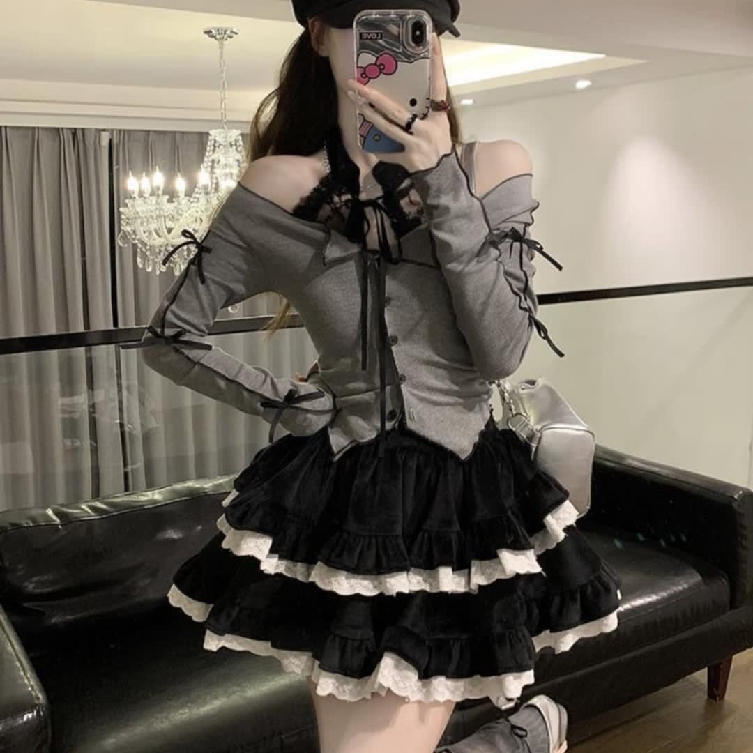 Long Sleeve Halterneck T-shirt Women's Cake Skirt view 10