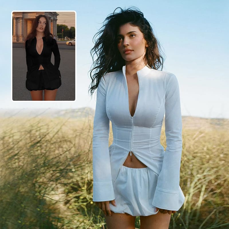 Slim Suits V-neck ZIpper Long-sleeved Top And Mini Skirt Ins Fashion Two-piece Set Women Clothing view 6