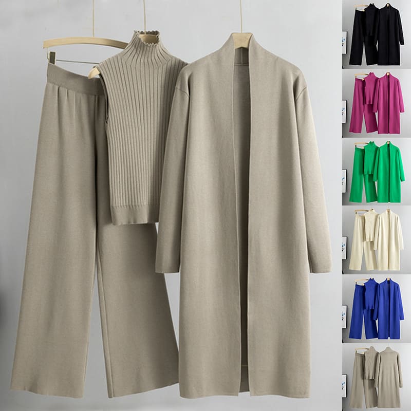3pcs Suits Women Fashion Knitting Sleeveless Vest Sweater Long Cardigan And Wide-leg Pants Three-piece Set view 11