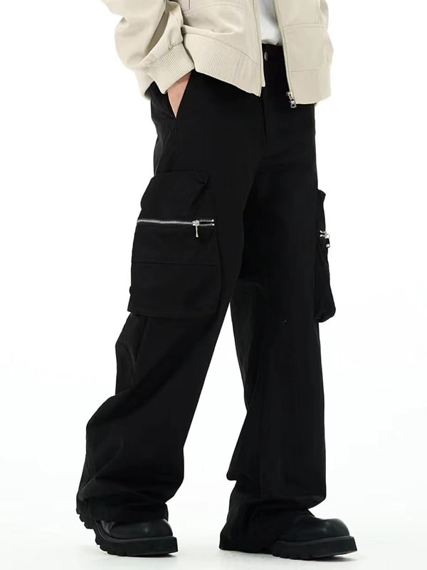 Men's American Street Wide Tube Large Pocket Zipper Overalls